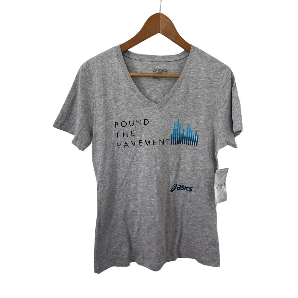 Asics Pound The Pavement Womens V-Neck Running T-Shirt Gray Size Medium NWT